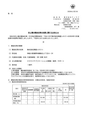 非上場の親会社等の決算に関するお知らせ